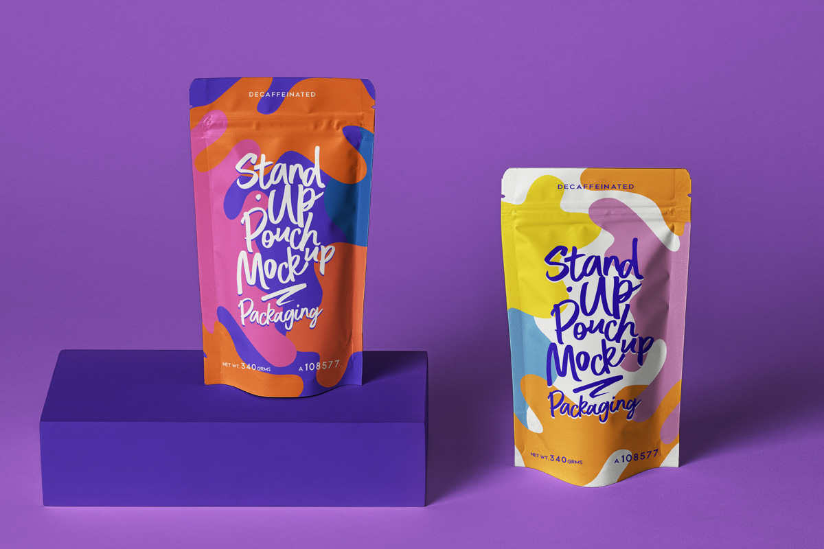 Design mockup template for packaging pouches