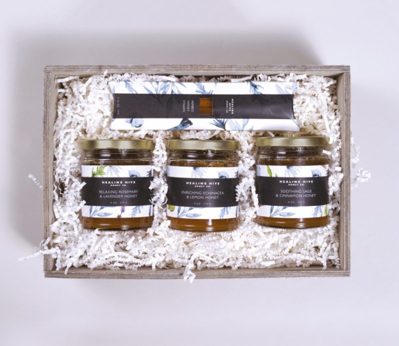 Honey packaging design example shown in a box