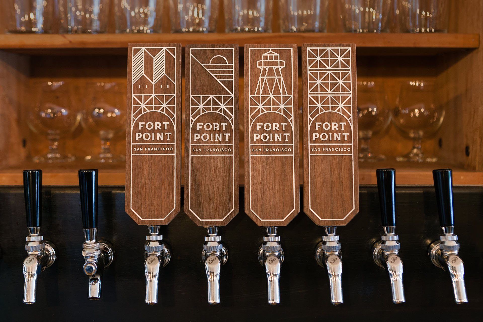 Beer taps showing repetition in graphic design