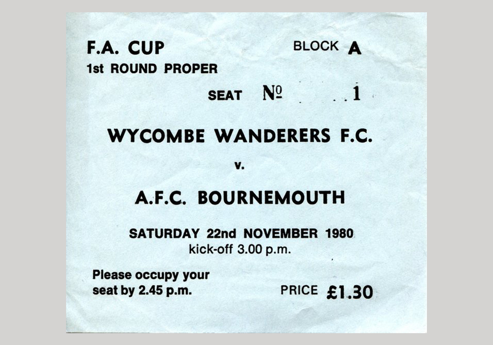 Wycombe Wanders v. AFC Bournemouth ticket (UK, 1980)